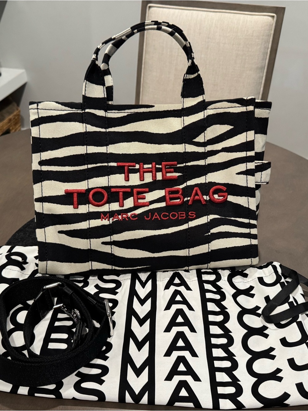 Marc Jacobs Black and Cream Zebra Canvas Tote - Medium